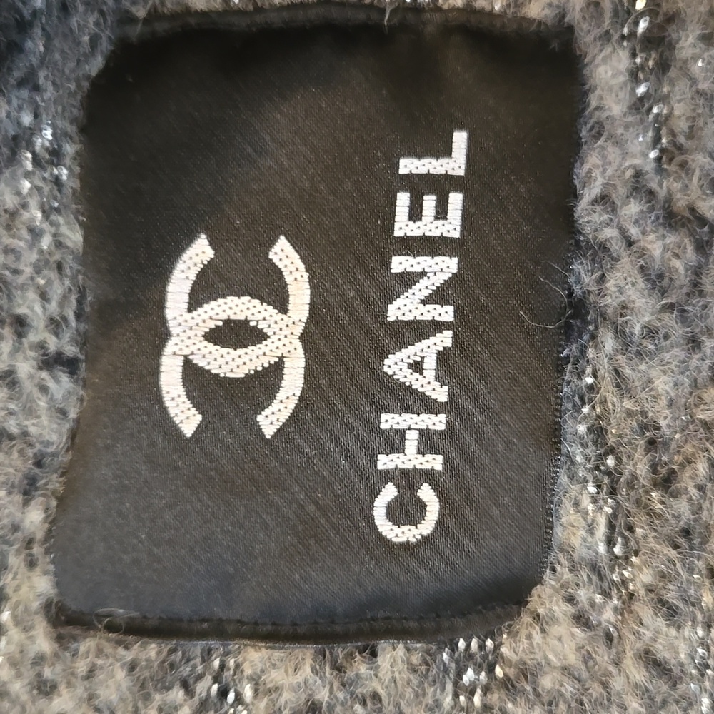 RARE Gray Metallic Accent Cardigan Sweater with Feather Accent Trim - Picture 2 of 16